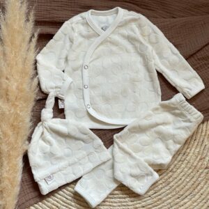 Newborn set brede rib taupe en bloemetjes (kopie)