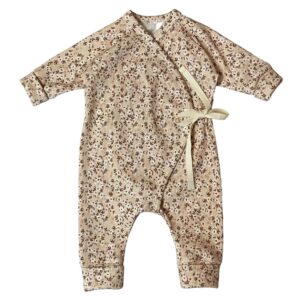 Overslagboxpakje bloemetjes beige bruin ribtricot