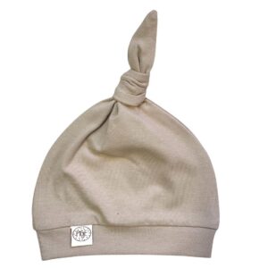 Baby knoopmutsje taupe biotricot