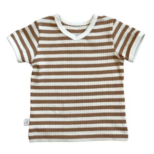 T shirt strepen camel ecru ribtricot