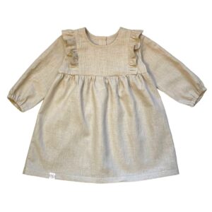 Linnen jurk met ruffles zandkleur