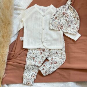Newborn set vintage bloemen met pointelle