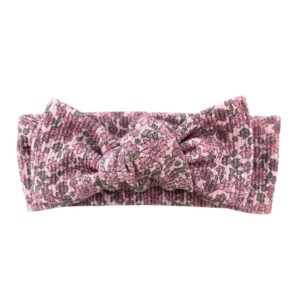 Knoop haarband rib framboos bloemetjes