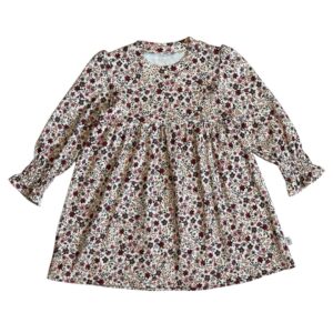 Tricot jurkje bordeaux bloemetjes rib
