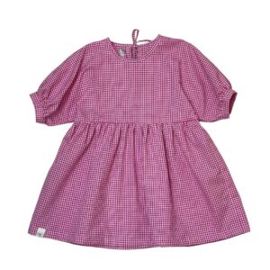 Zomerjurkje van poplin ruitjes roze
