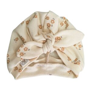 Turban bio rib tricot bloemetje geel