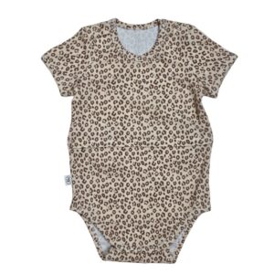 Romper voor peg sonde in ribtricot met panterprint