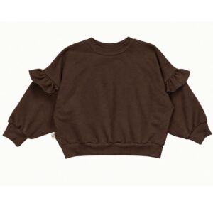 Oversized sweater donkerbruin bio met ruffles